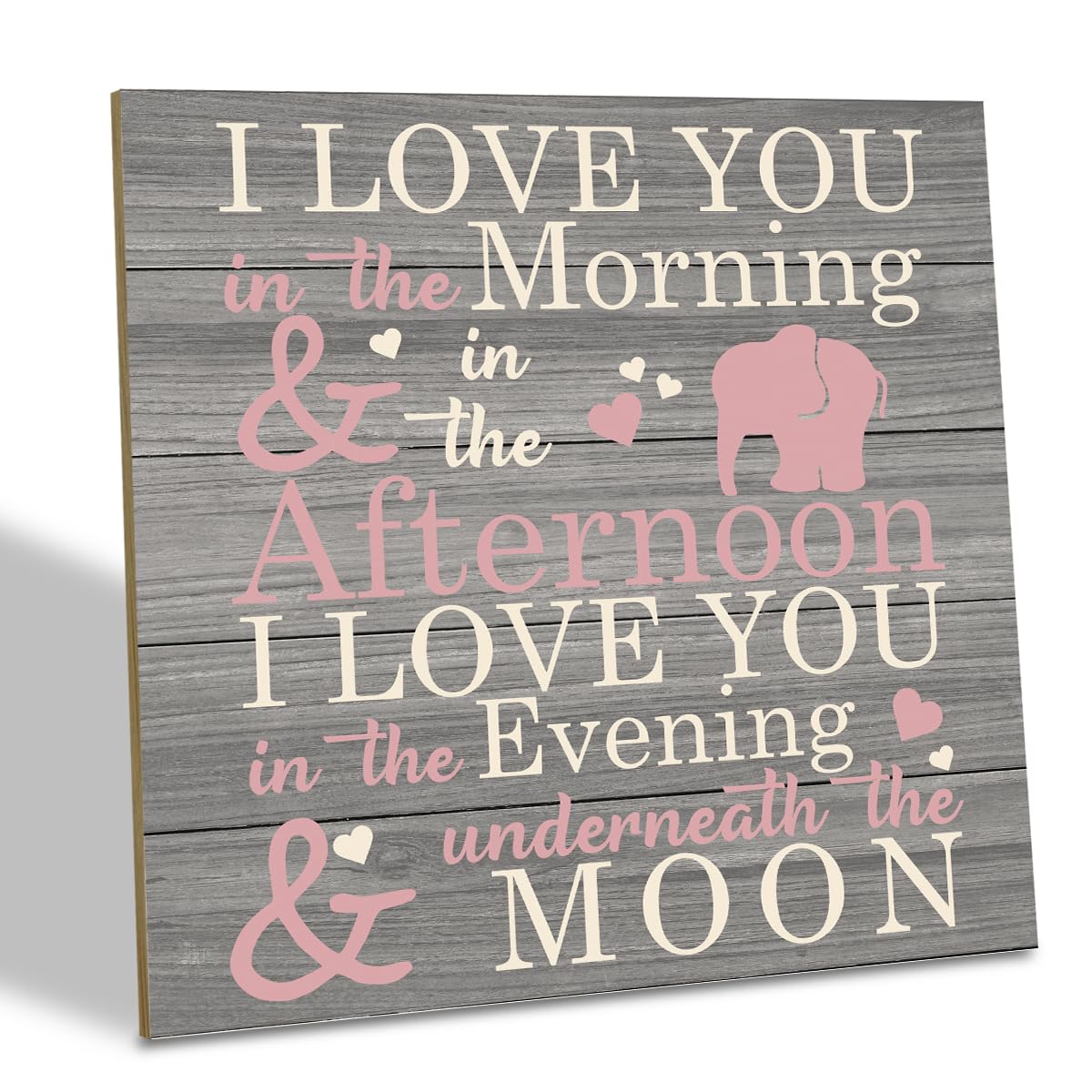 Love Sign, Wood Plaque Table Art Sign 6.2 * 6.2inch, Elephant Wood Sign for Nursery, Decoration for Baby Girls Room, Daughter's Room Decor, I Love You