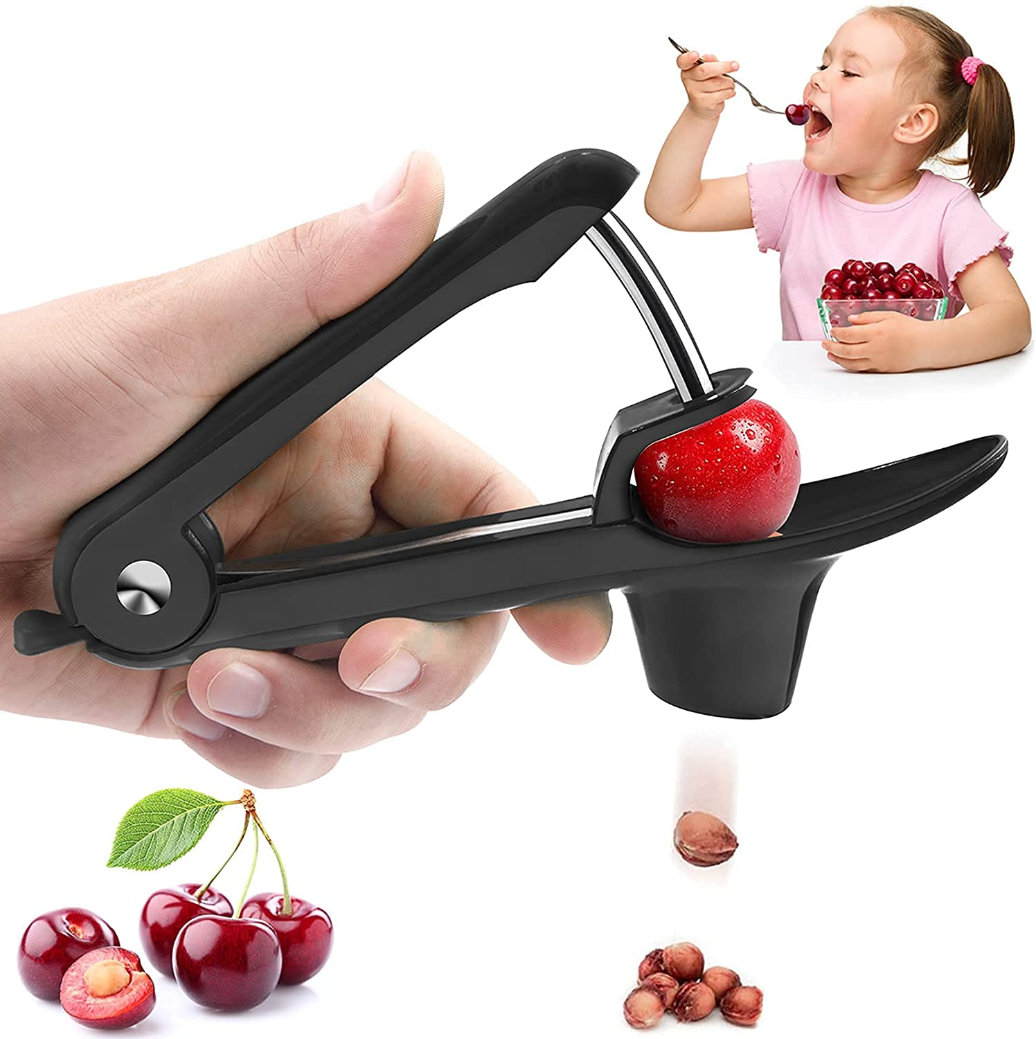 Cherry Pitter Tool,Cherries Pitter Olive Seed Remover Tool Cherry Stoner Pitter Cherry Corer Tool with Space-Saving Lock Design for Make Fresh Cherries Dishes and Cocktail Cherries (black)