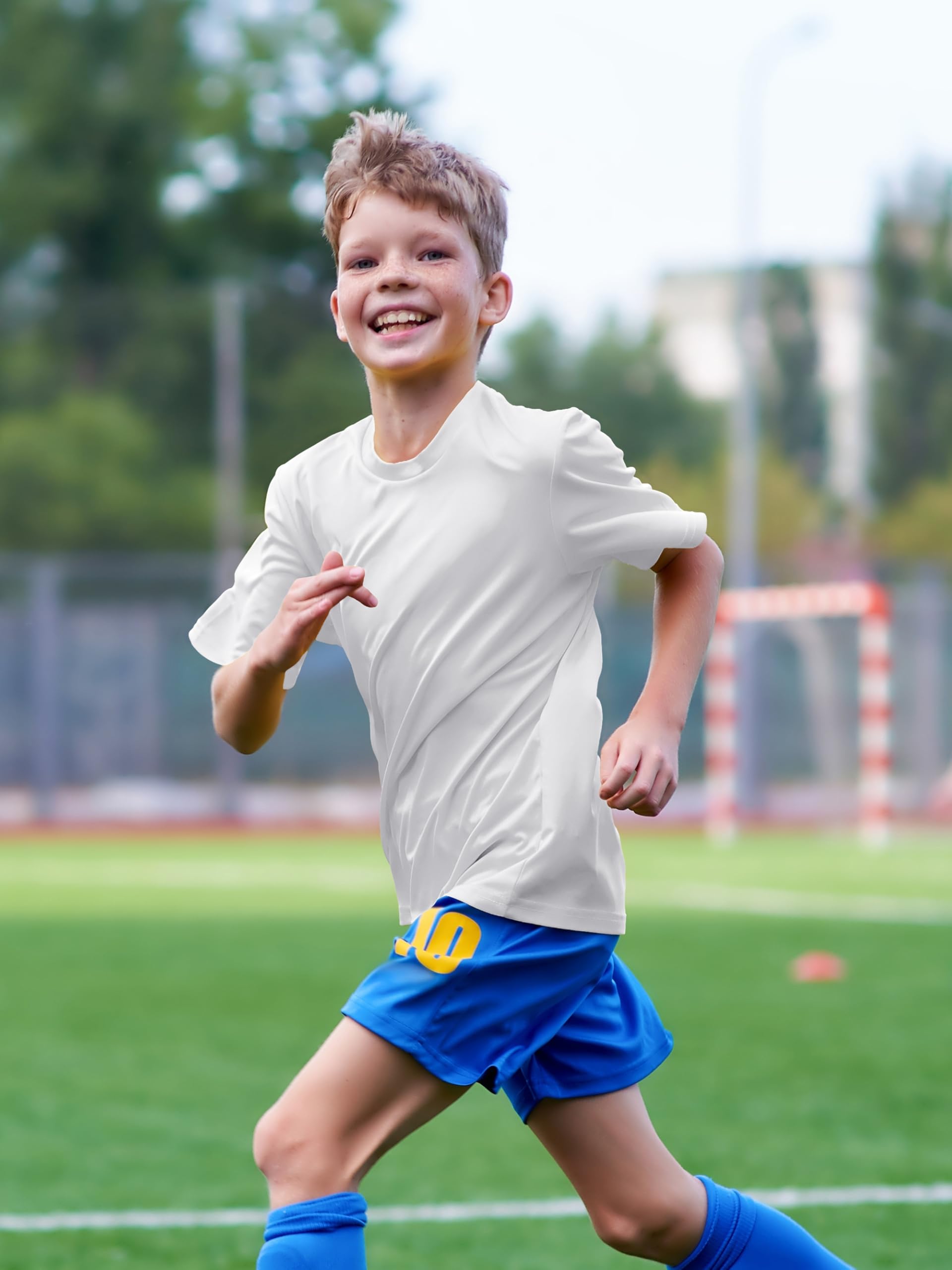 Camisetas de neón para niños, camisetas atléticas de ajuste seco, UPF 50+, camiseta de enfriamiento de manga corta para niños y niñas
