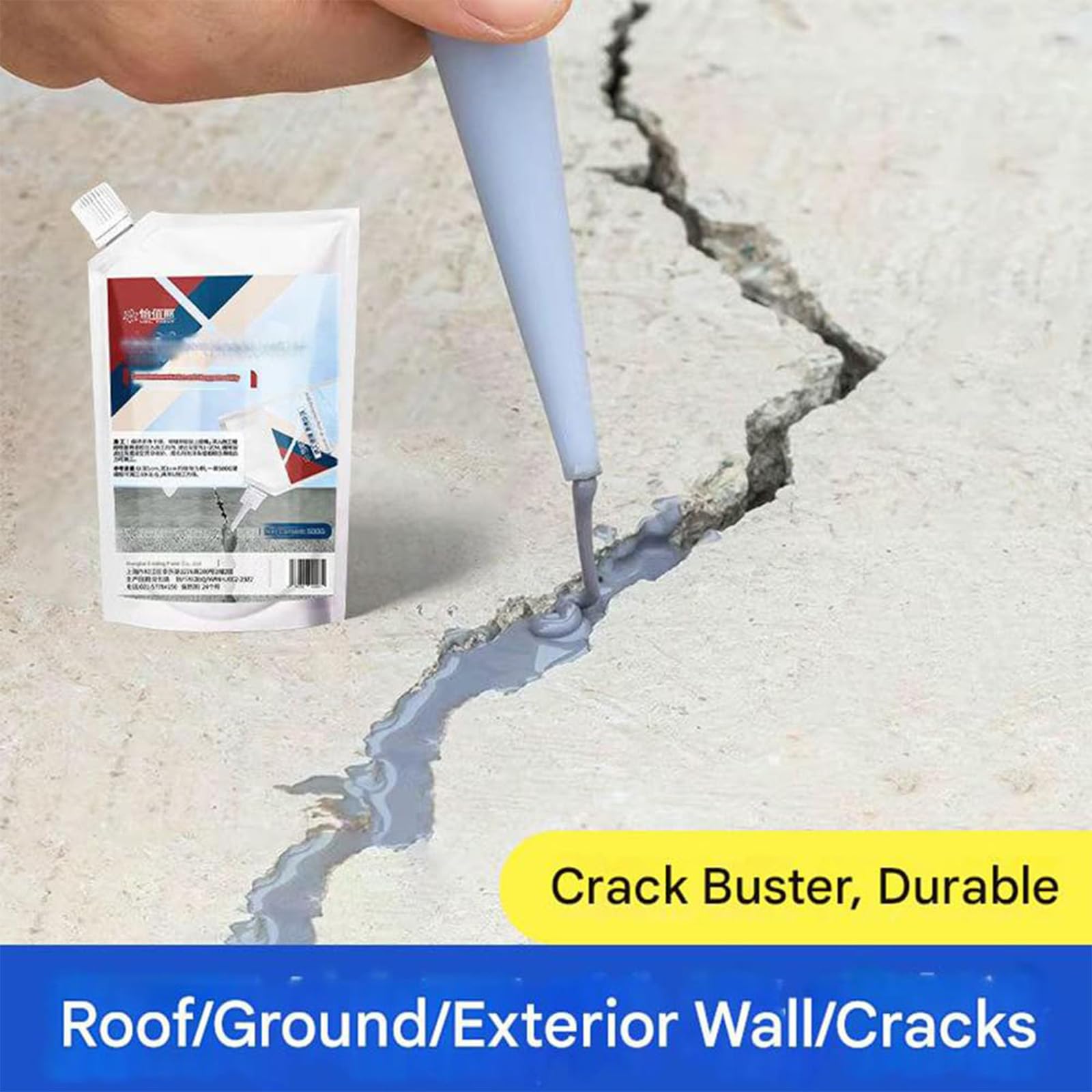Concrete Crack Filler Caulk, Heavy-Duty Concrete Crack Repair Adhesive Outdoor, Long-Lasting Waterproof Bonding Agent, Quick-Drying Sealing, for Sealing Household Floor Wall Roof Cracks (Black, 700G)
