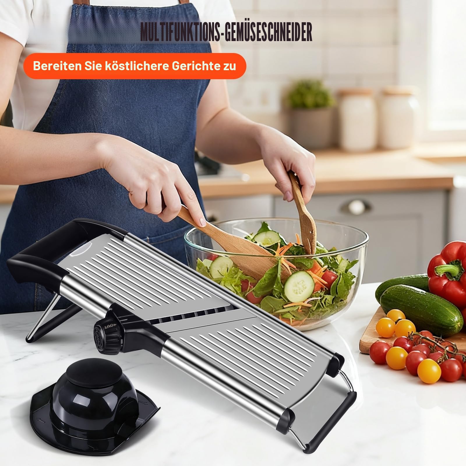 Masthome Verstellbar Edelstahl Gemüsehobel Mandoline, 5-in-1, Schwarz | Multifunktion Gemüseschneider Edelstahl mit Schnittfesten Handschuhen, Reibe für Gemüse für Obst und Gemüse