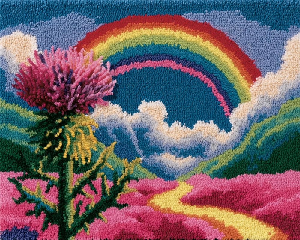 FWRTYCB Latch Hook Kits Rugs,Thistle Under the Rainbow