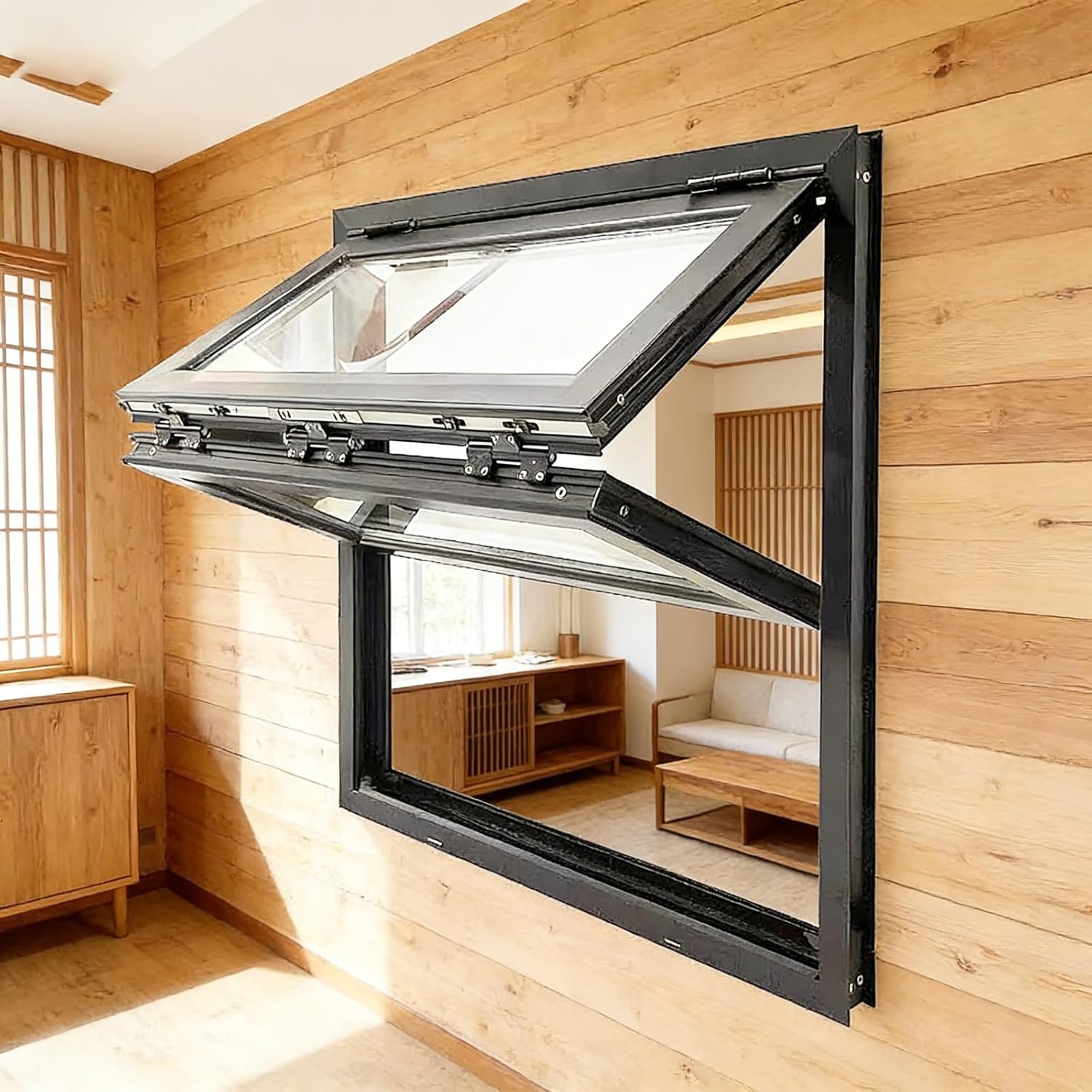 Folding Concession Serving Window,Vertical Sliding Double Hung Aluminum Frame Window for Food Truck, Vending Stand, Business Kitchen Use,Black_34x46in (86x117cm)