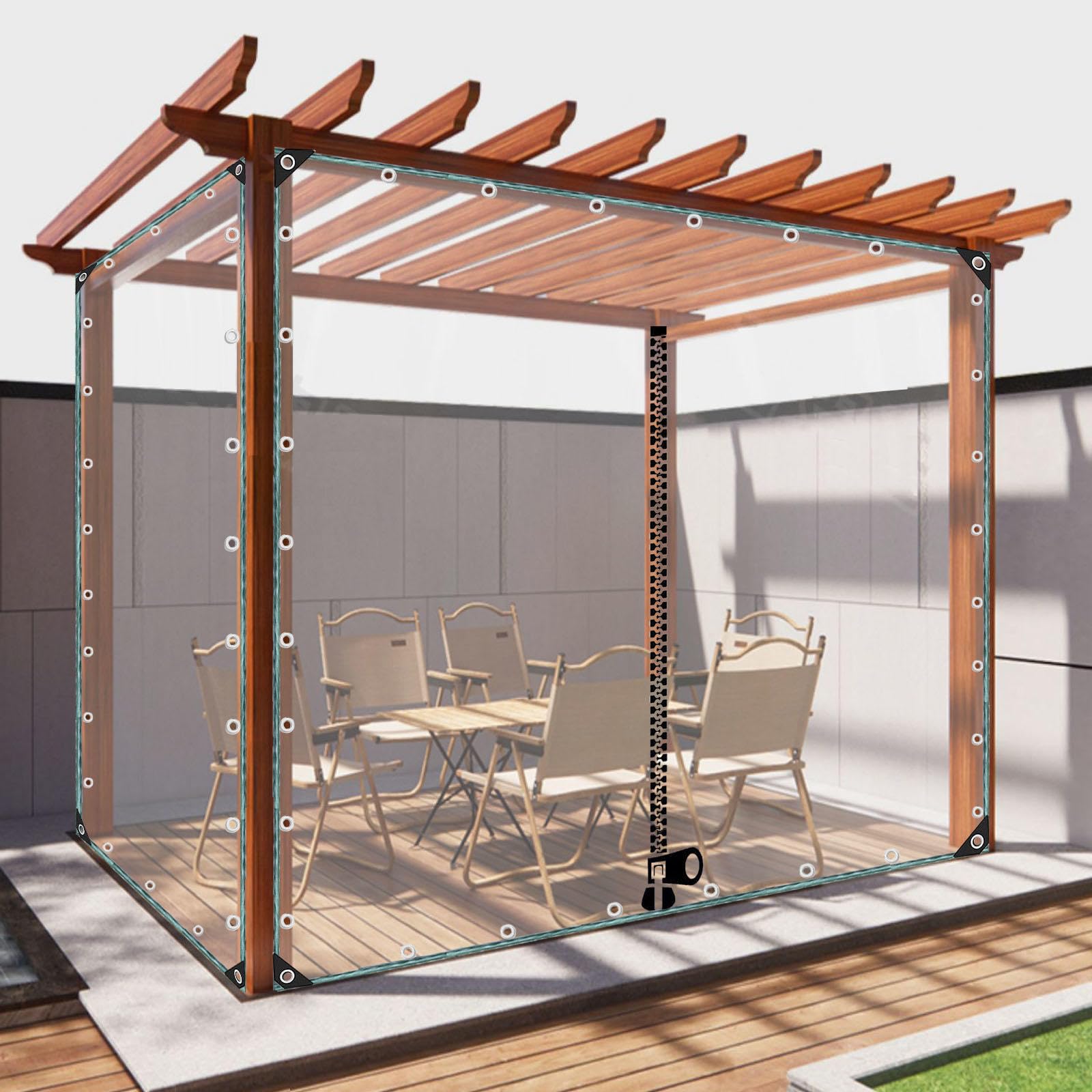 Kgudys Wxh Pvc Transparent Tarpaulin With Zipper,Clear Waterproof Tarp,0.35Mm Foldable Pvc Fabric Tarpaulin,Gardens Greenhouse Pergola Transparent Tarpaulin Side Panels,Rain Curtains,-2.6X3m/8.5X9.8ft