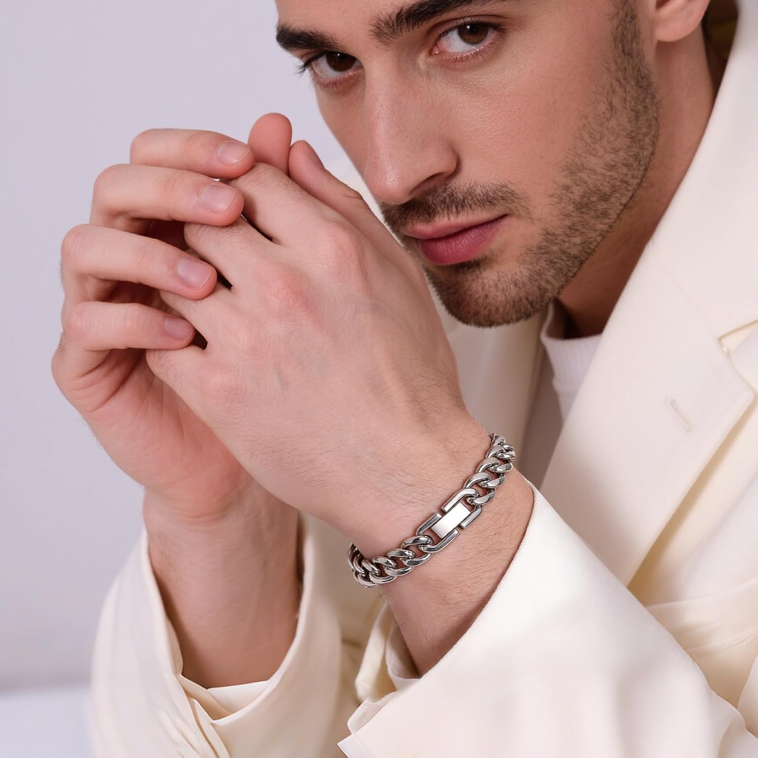 Mens Bracelet Cuban Link: Cuban Chain Wrist Bracelets with Stainless Steel Closure, Black Silver Gold Link Bracelets for Men - Image 3