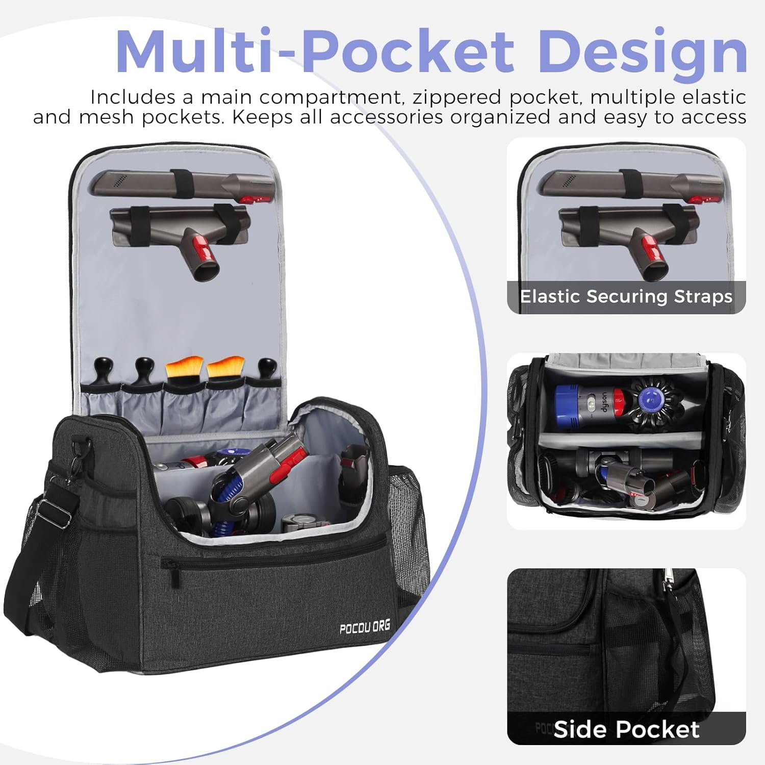 Car+Boat Vacuum Storage Bag Compatible with Dyson V7 - V15 – Organizer Case for Cordless Handheld Vacuum & Accessories, Travel Carrying Bag with Adjustable Dividers for Home, Car, RV & Garage (Black)