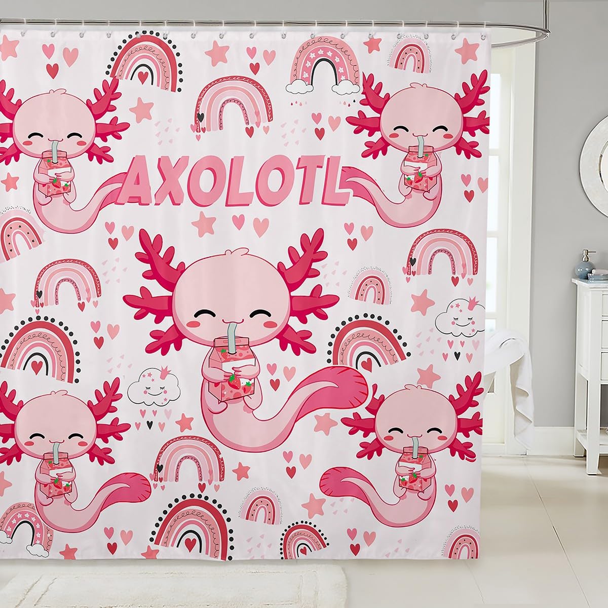 Rideau de douche Axolotl anti-éclaboussures 182,9 cm pour salle de bain propre