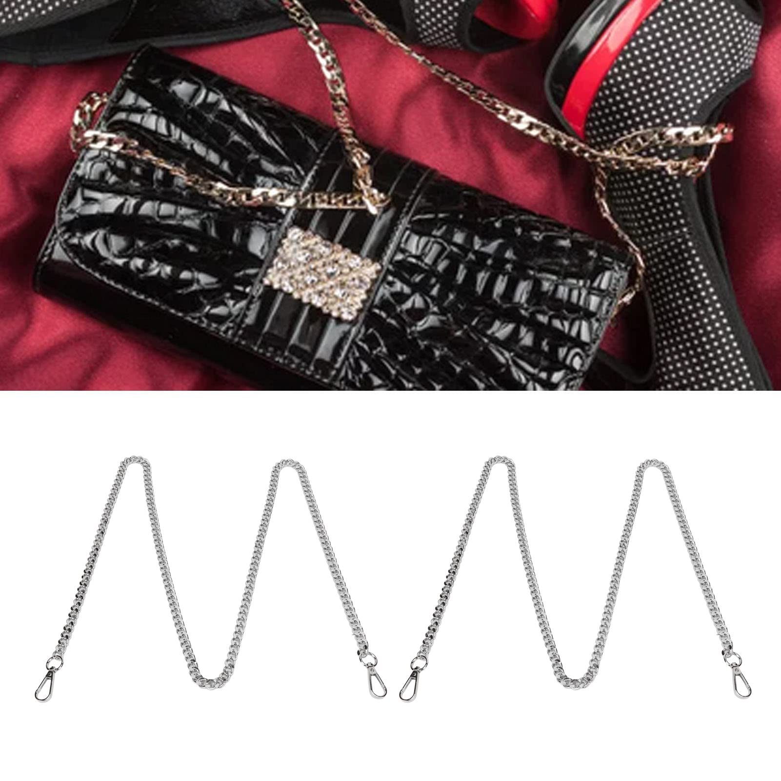 Blanketswarm 5 Cadenas de Bolso de 1,2 M, Correa de Cadena Plana de Repuesto de Metal para Bolso con Hebillas, Bolso de Mano, Bolso Bandolera, Accesorios de Correa de Cadena DIY(Plata)