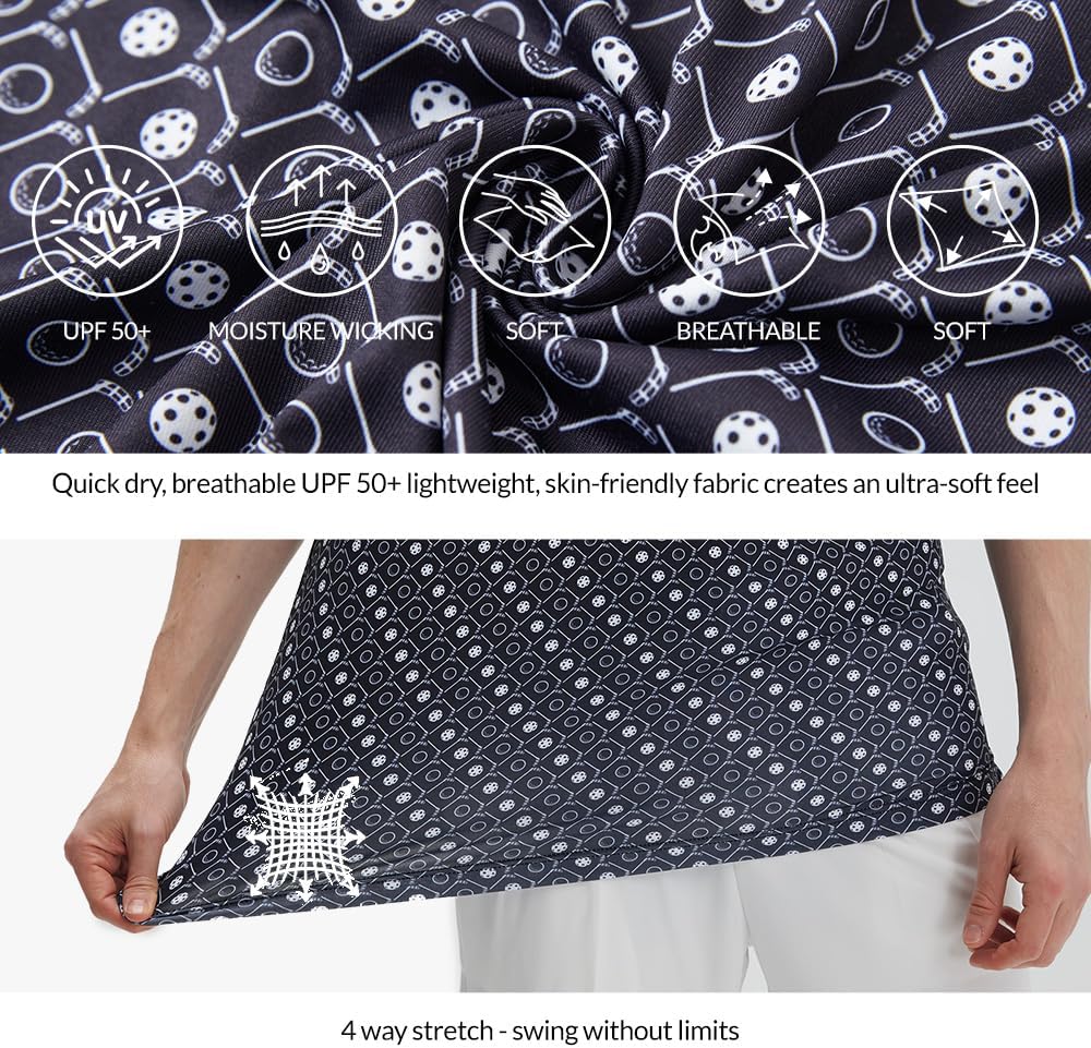 JIUYANG UPF 50+ Men's Golf Shirts - 4 Way Stretch Short Sleeve Moisture Wicking Performance Print Patterns Polo Shirt Gift - Image 6