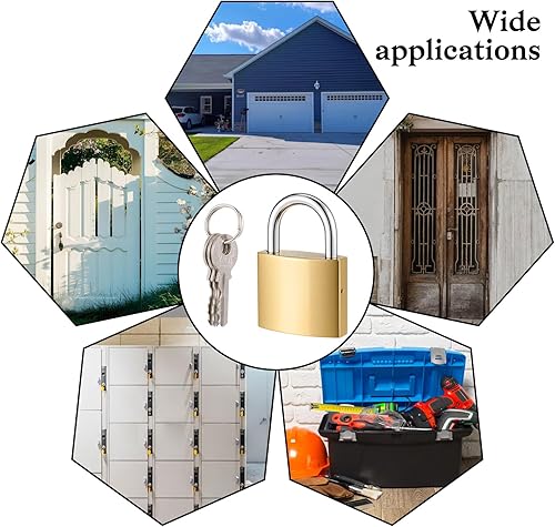 Miniatura 5 de Candado de latón macizo con 3 llaves, cerradura de almohadilla pequeña, impermeable, candado de almacenamiento, grillete de latón y grillete de