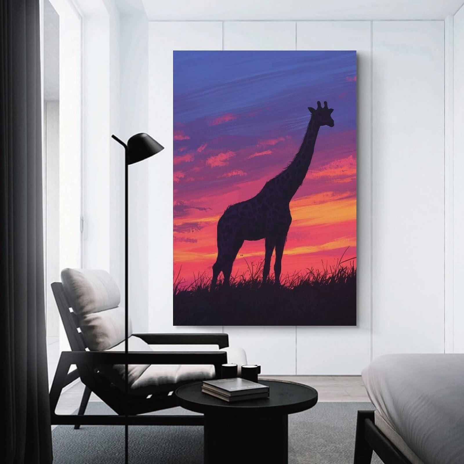 Junmoney Unframe-Style Canvas Wall Art Giraffe Silhouette Sunset, 20X30inch(50X75cm), For Lounge, Study, Hallway Or Flat Walls, Canvas Wall Art That Fits Changing Layouts