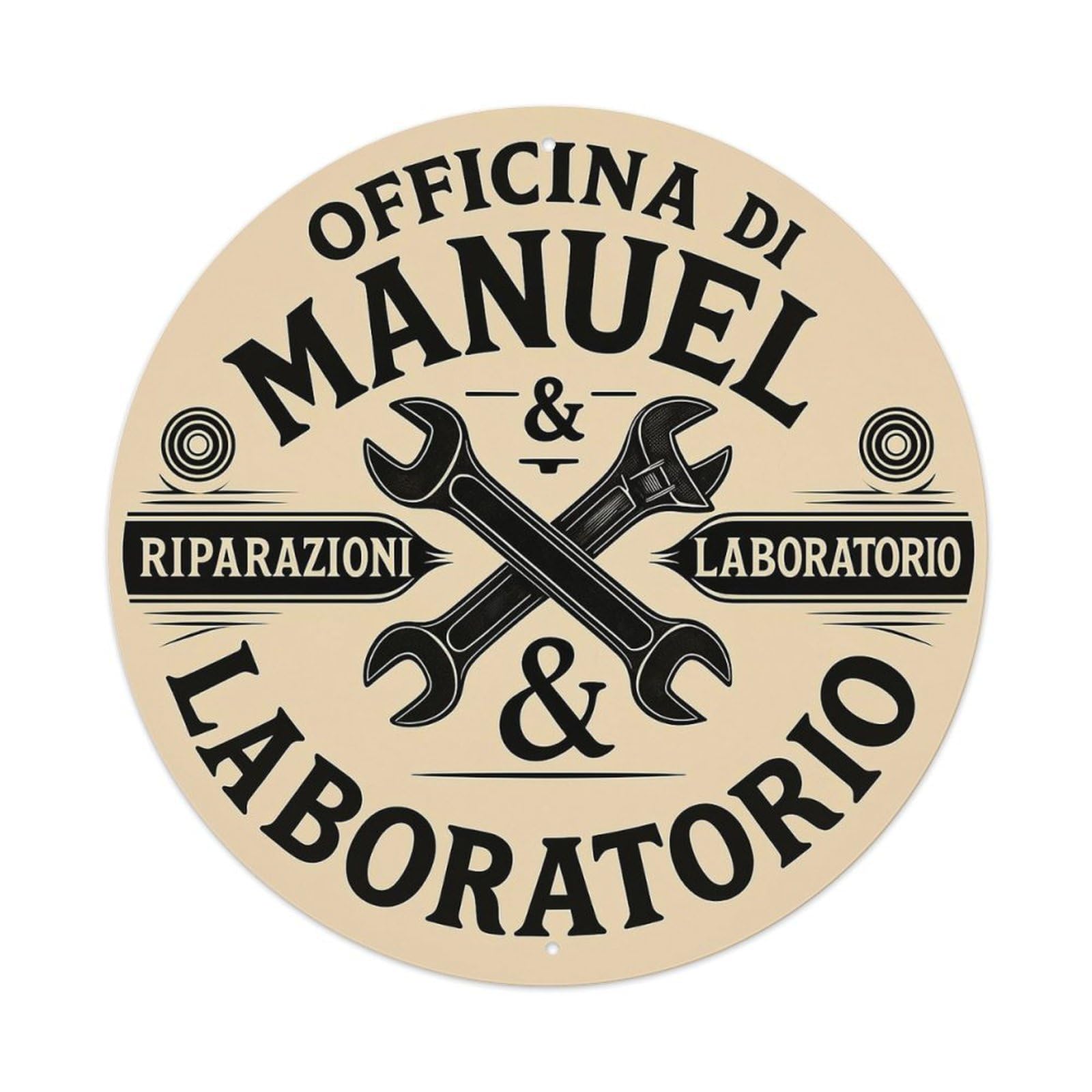 Officina Manuel Riparazioni Laboratorio Vintage Round Tin Sign Retro Metal Wall Decor Metal Poster, Home Bar Garage Cafe Wall Art Decoration 8x8Inches