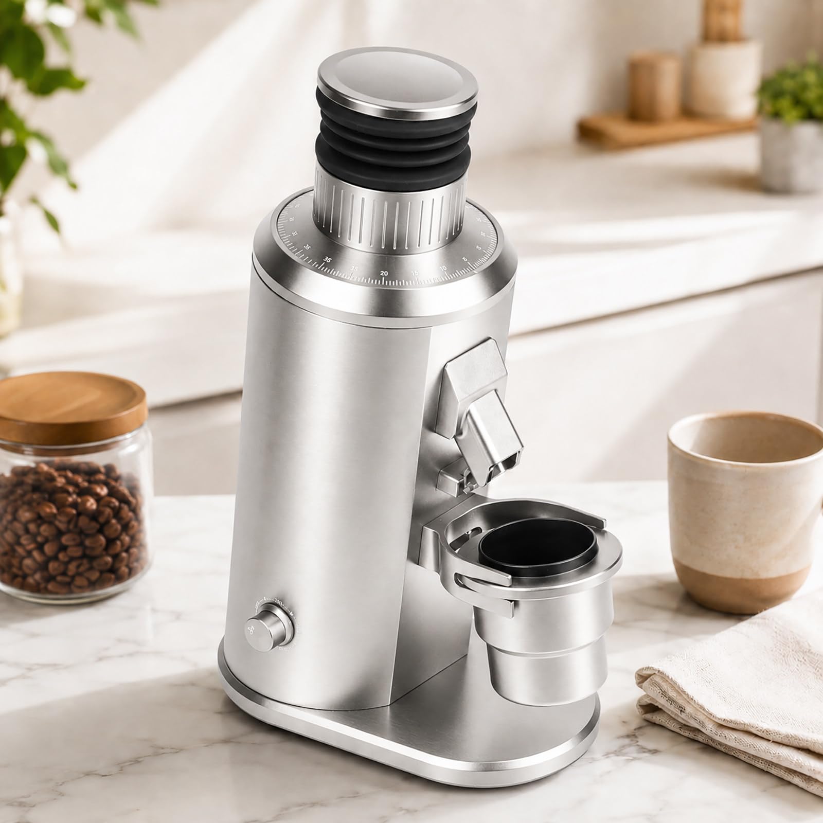 Moulin à café Barista - Moulin à expresso à meules plates de 80 mm avec variateur de vitesse, échelle de mouture de 0 à 100, doseur et support porte-filtre de 58 mm, noir