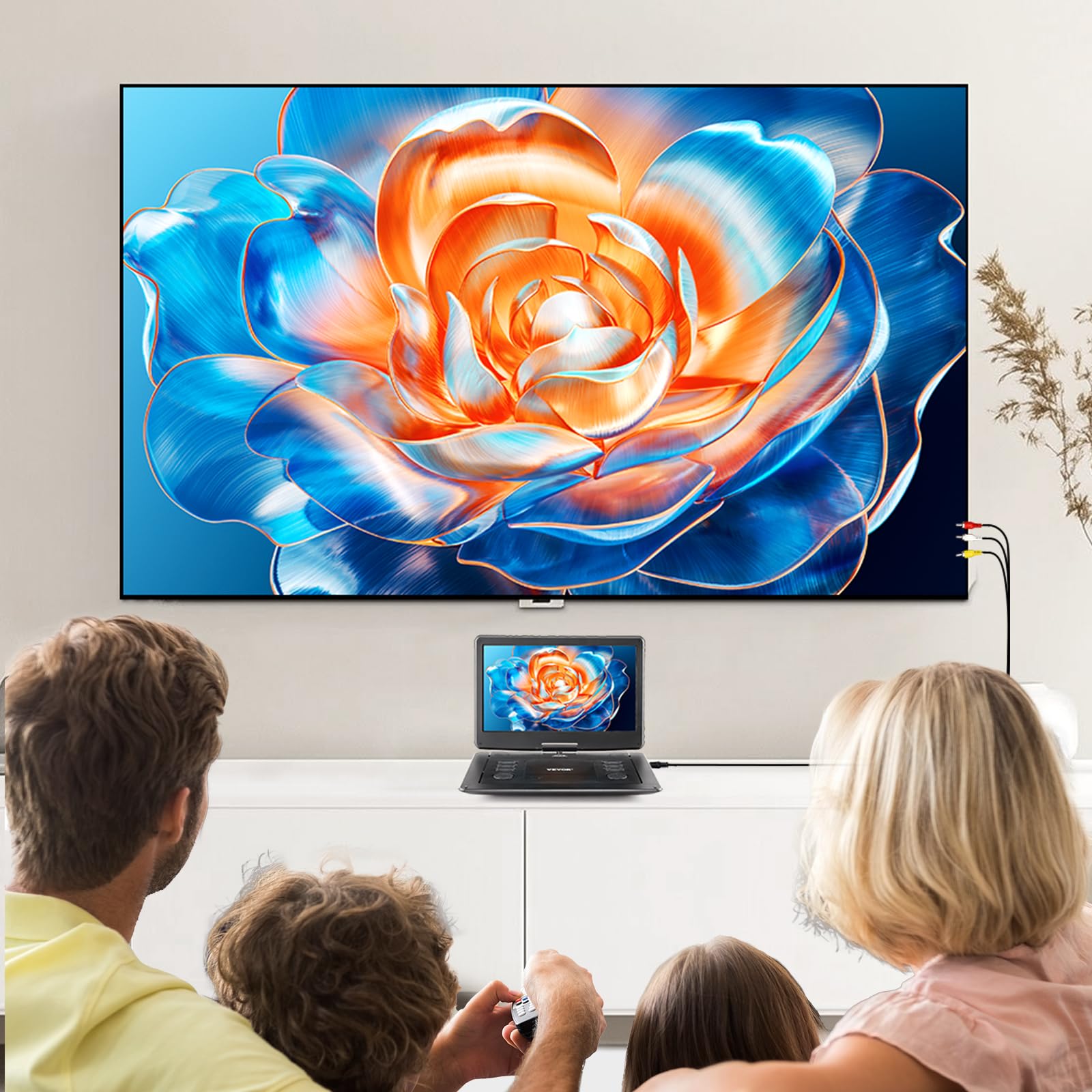 VEVOR tragbarer DVD-Player mit drehbarem HD-Bildschirm (396 mm), eingebauter Akku mit 4,5-5 Std. Laufzeit, 2 Lautsprecher, unterstützt Synchronisierung von TV/USB/SD-Karte/CD/DVD, Autoladegerät