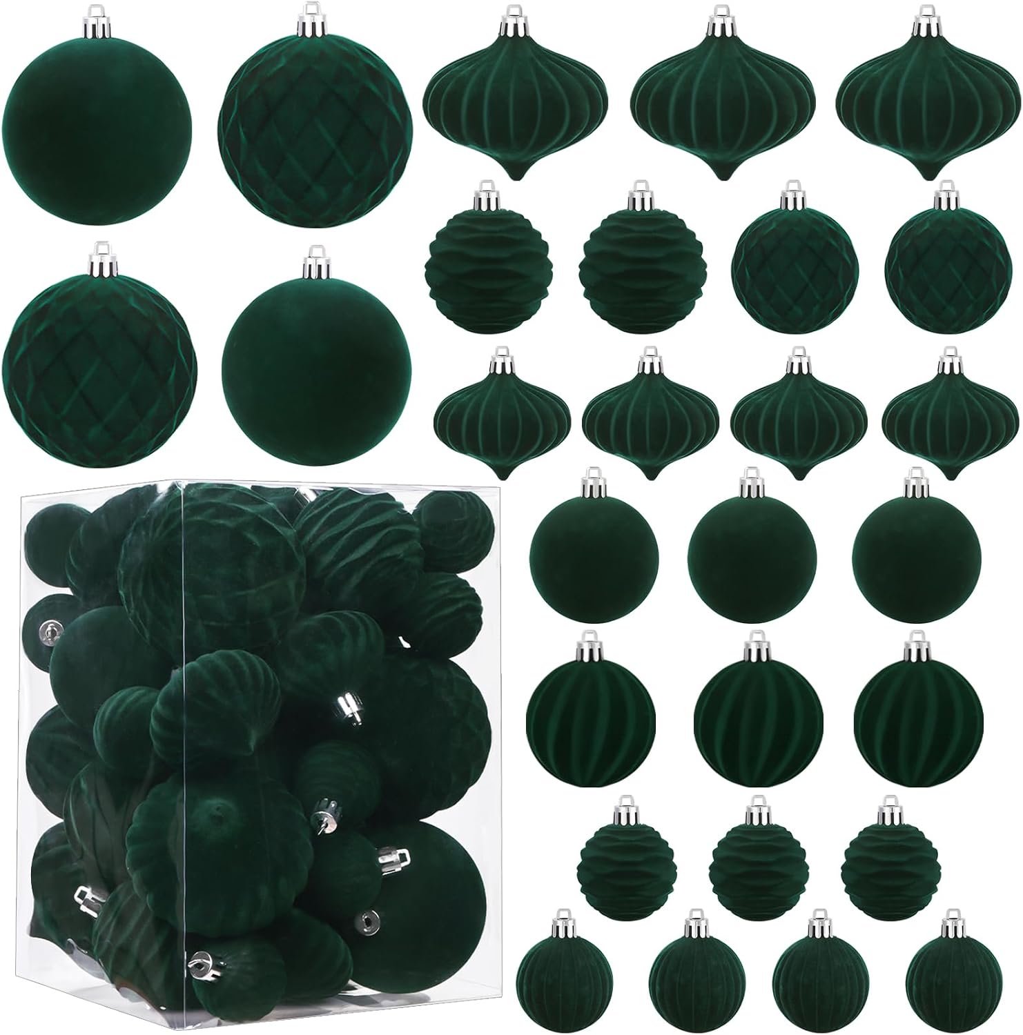 Celltestria 28PCS Velvet Christmas Balls Ornaments, Flocked Shatterproof