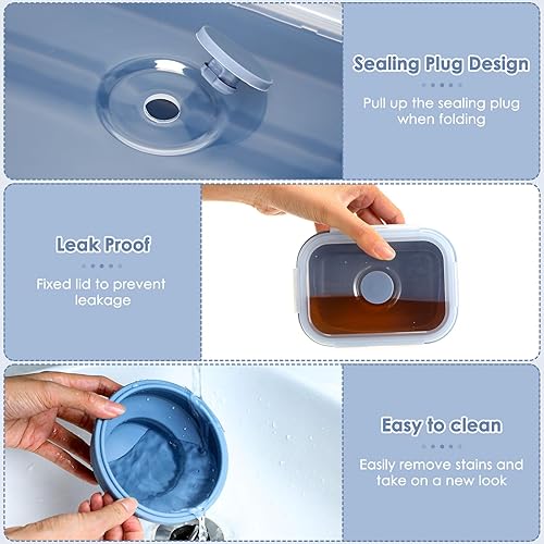 Miniatura 4 de Nuanchu 8 recipientes plegables de almacenamiento de alimentos de silicona herméticos con tapas, rectangulares y redondos, apilables, para