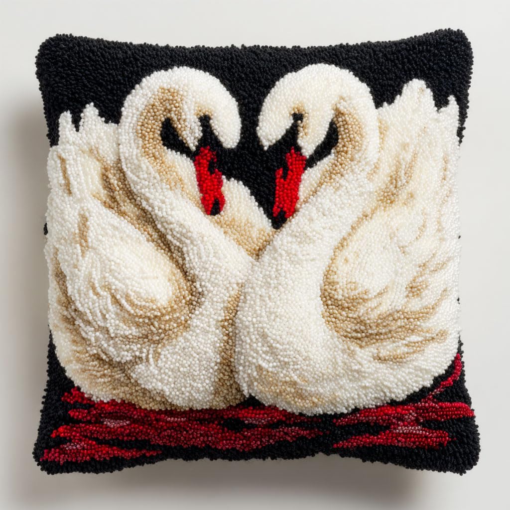 Taxpy Latch Hook Pillow Case Kits, Animal swan Embroidery Kits DIY Pillow Cushion Cover Latch Hook Cushion Kit,17x17inch