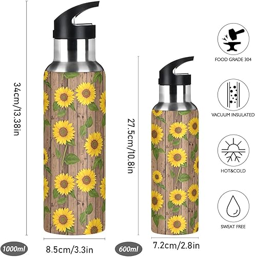 Miniatura 2 de Sunflowers Green Leaves Insulated Stainless Steel Water Bottle with Straw 20 Oz, BPA-Free Sport Water Bottle Insulated Leakproof Water Bottles