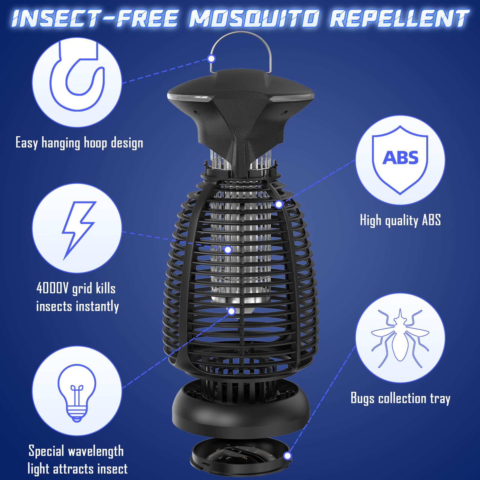 Bug Zapper 4200 V do użytku wewnątrz i na zewnątrz, wodoszczelne, elektryczne światło z oświetleniem LED, na taras, werandę, do garażu i domu