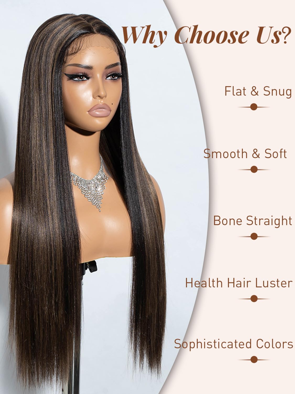 Joedir Highlights Straight Wig Synthetic Lace Front Wig T Part lace Frontal Wigs for Women Long Silk Straight Natural Wig Heat Resistant Fiber 28 Inches - Image 2