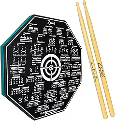 Kit Pad Estudo Bateria Praticável 8 Polegadas Ou 20cm Rudimentos Essenciais + Par de Baquetas Classic Series Zaidan's By Spanking (2B)