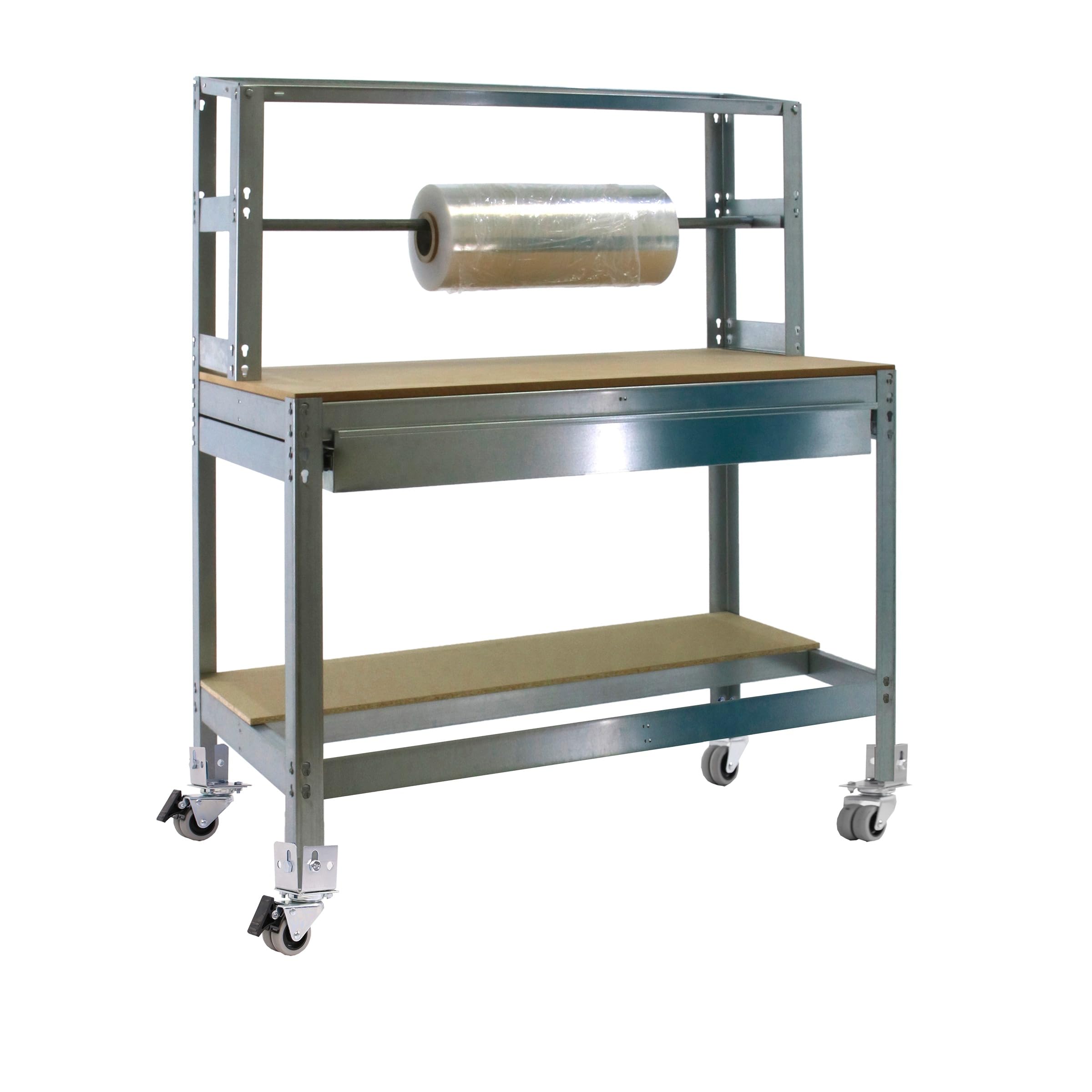 Simon Rack Banco de Trabajo Taller con Ruedas 1210x760 mm - BT4 | Porta Rollo y Cajón, Tablero madera 16 mm, Capacidad Carga 120 kg, Galva , Pintura anticorrosión, Montaje sistema clic