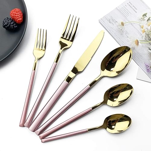 Miniatura 61 de JASHII - Juego de cubiertos de 24 piezas, cubiertos de alta resistencia hechos de acero inoxidable 18/10, utensilios de comer incluyen cuchillo