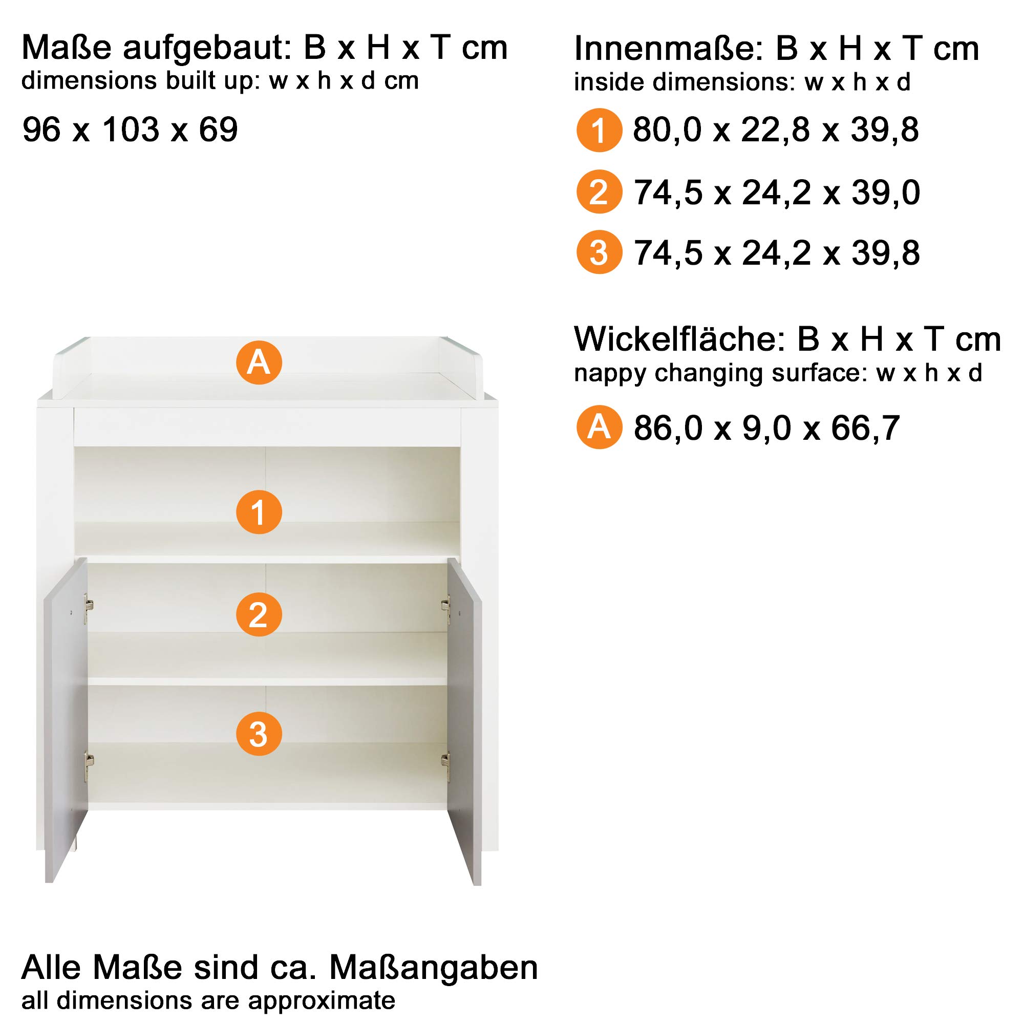 trendteam smart living - Pia - Kommode - Hellgrau/Weiß - Wickeltisch inkl. Wickelaufsatz - (BxHxT) 96 x 103 x 69 cm - mit 1 offenen und 2 geschlossenen Fächern - Verstellbarer Einlegeboden