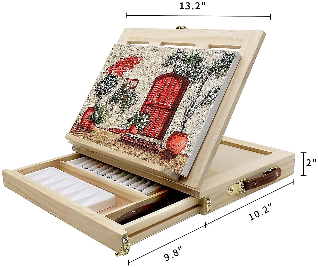 Tabela Sztaluga Zestaw Art Materiały do ​​rysowania i szkicowania, Przenośne Desktop Drewniane Sketchbox Malowanie Schowek, Regulowany Artysta Top Deska z płótnem, farba akrylowa, dla dorosłych dzieci