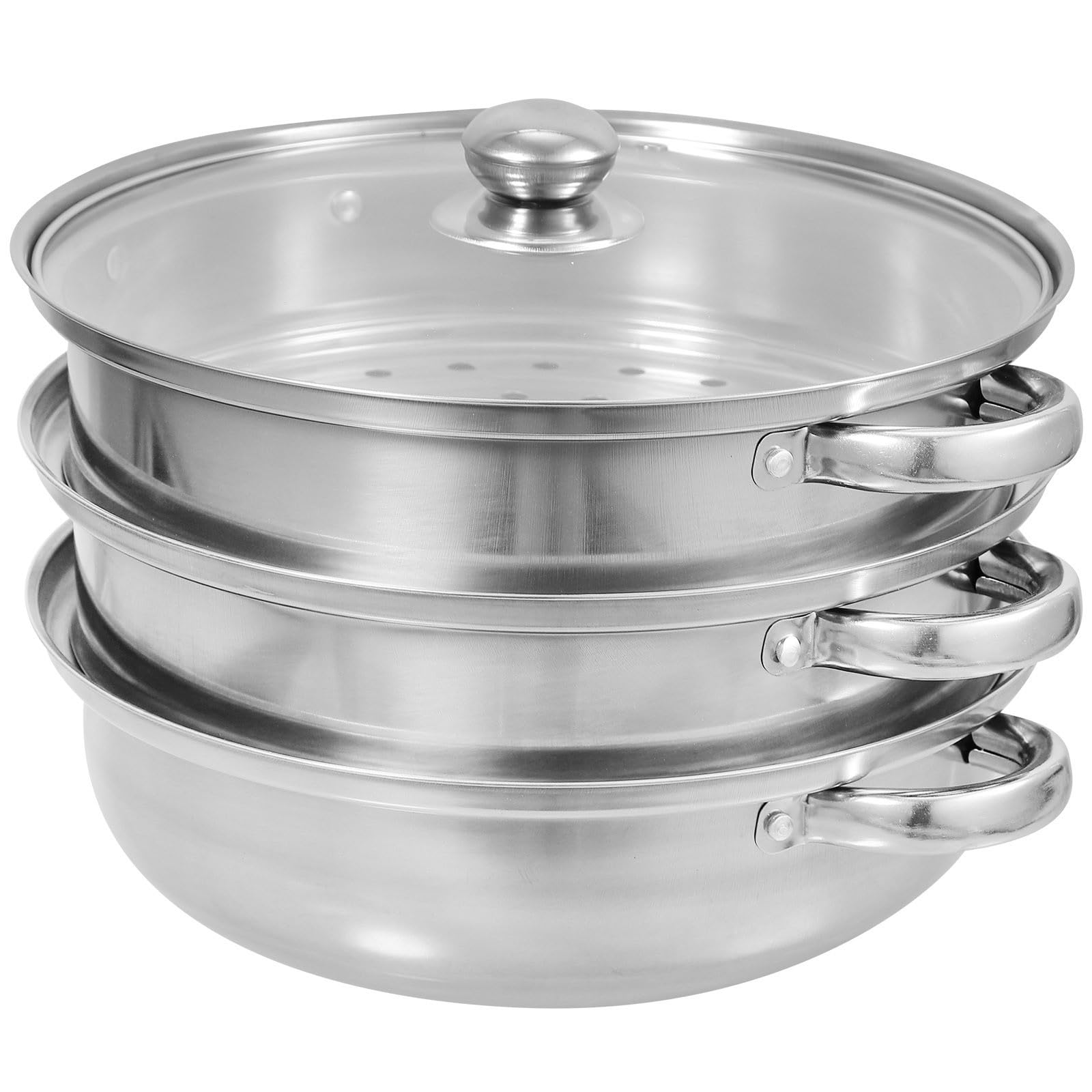 Vaporiera per Alimenti in Acciaio Inox a Tre Livelli Manici Laterali