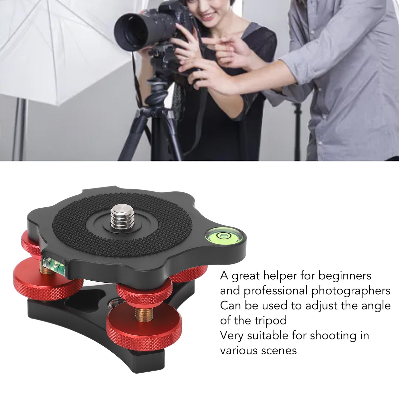 Livellatore per Fotocamera con Base Livellante per Testa del Treppiede, Supporto per Livellatore per Treppiede, 3 Livelle a Bolla Integrate, Filettatura da 3/8, Regolazione