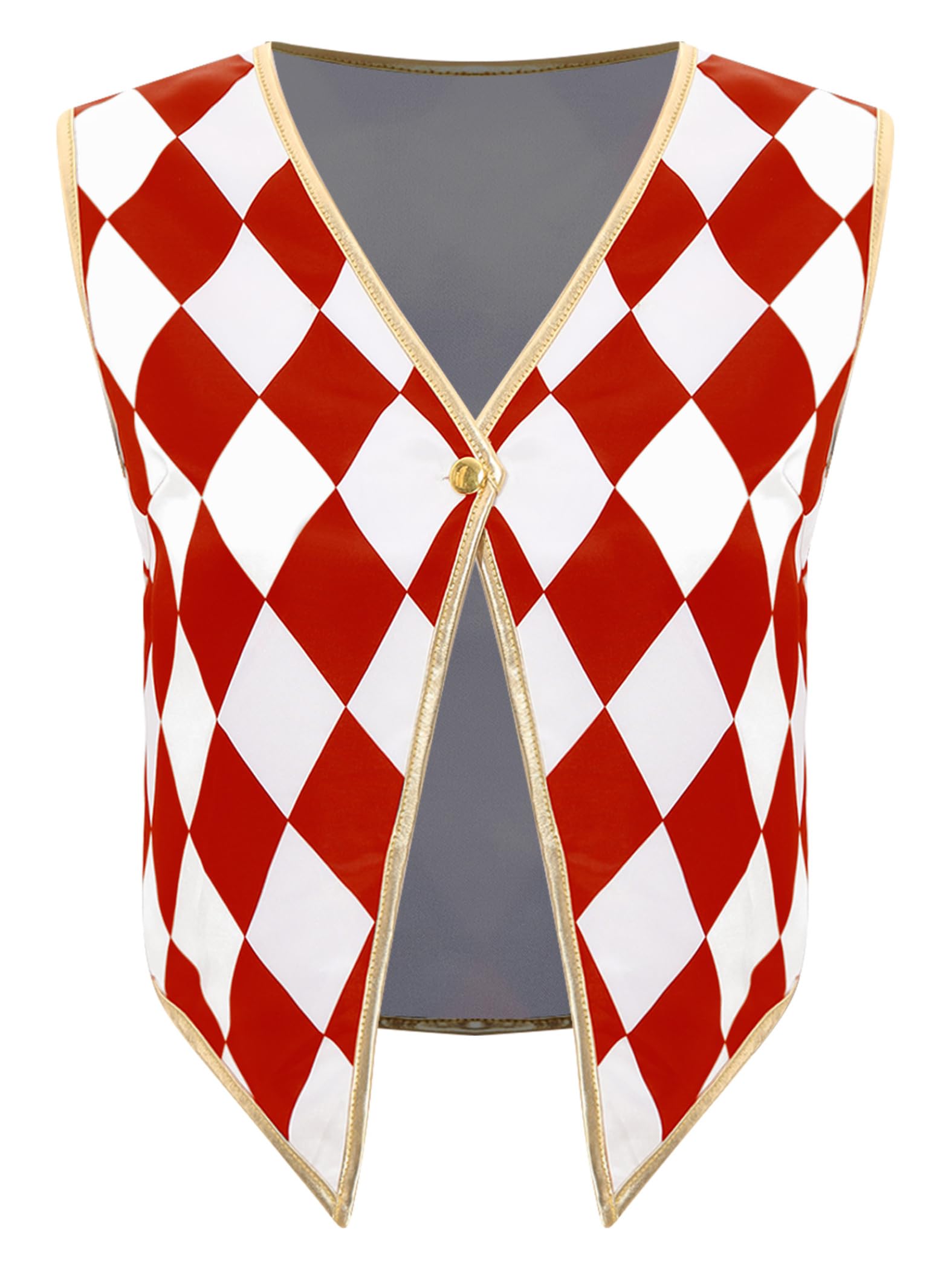 Riismen Women's V Neck Vest Circus Ringmaster Cosplay Golden Trimming Irregular Hem Waistcoat Red 3XL