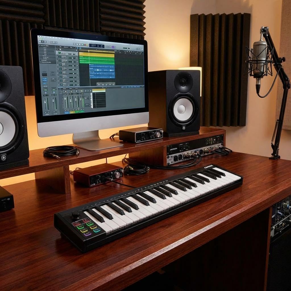37-Key MIDI Keyboard Controller, USB OLED Display, Portable Professional Synthesizer with 8 Drum Pads & 8 Knobs, Compact Music Production Keyboard for Recording, Electric Instruments