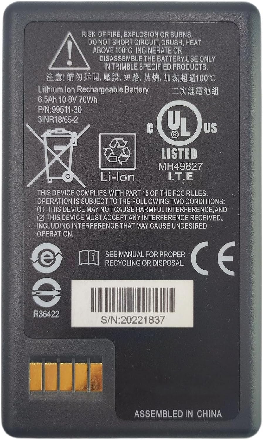 6500mAh 10.8V 70Wh 99511-30 Lithium lon Rechargeable Battery for Trimble 79400/99511-30/S3 Total Station/S5 Total Station/S6 Total Station/Station S7/Total Station S8