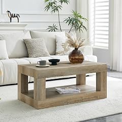 39 4 Wood Coffee Table Modern 2-Tier Rectangular Coffee Table for Living Room Center Table with Large Storage