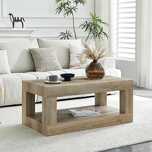 39 4 Wood Coffee Table Modern 2-Tier Rectangular Coffee Table for Living Room Center Table with Large Storage