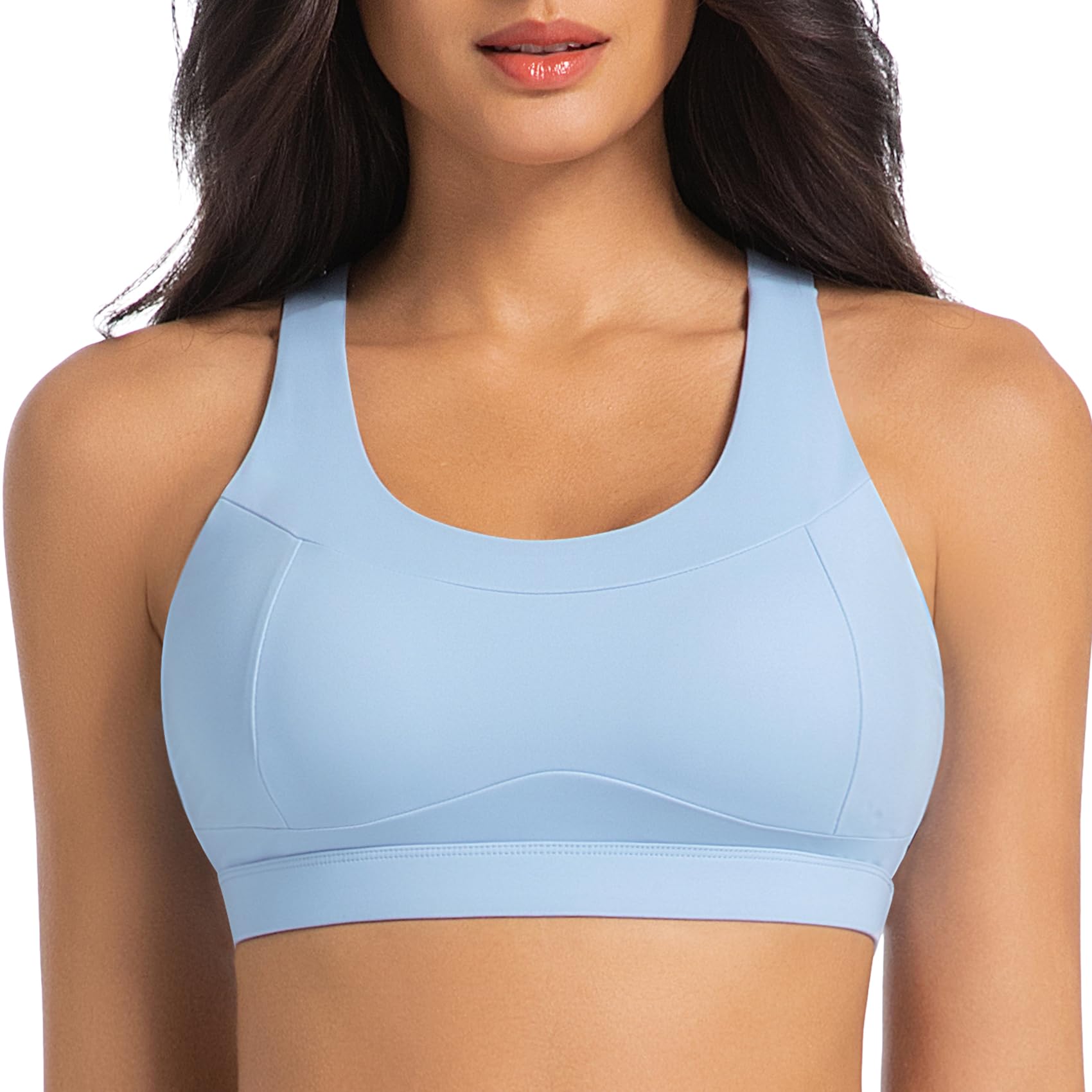 Betaven Sports Bras for Women High Impact Workout Tops Molded Cup Running Bra Sexy Backless Yoga Crop Top,Blue,L