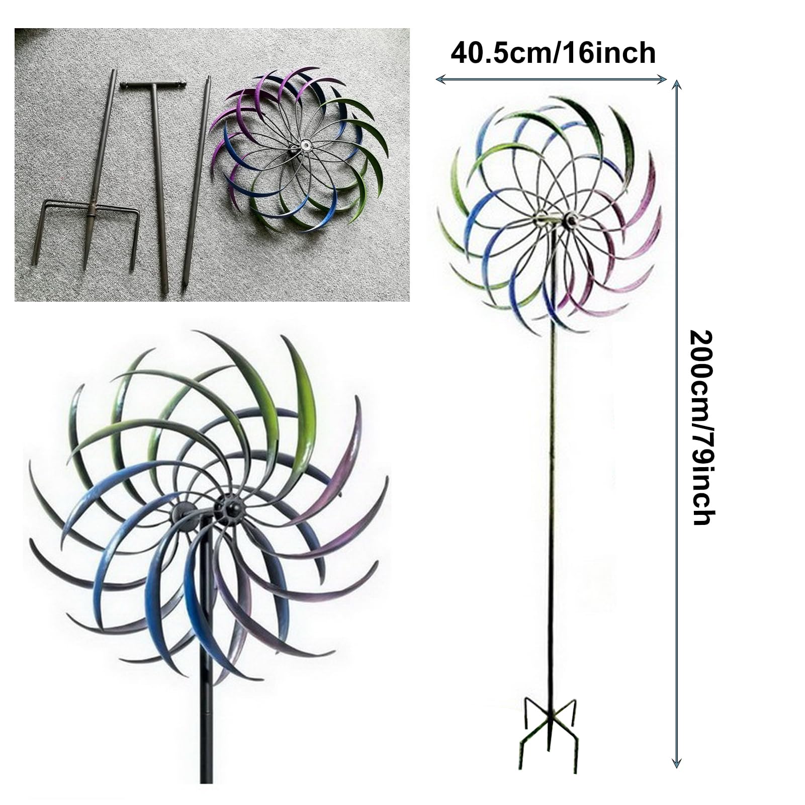Mulino a Vento all'aperto,Girandola a Vento in Metallo Girevole a 360°,Spinner da Giardino cinetico con Lama a Doppia direzione,Mulini A Vento da Giardino Ornamento Decorativo per Prato
