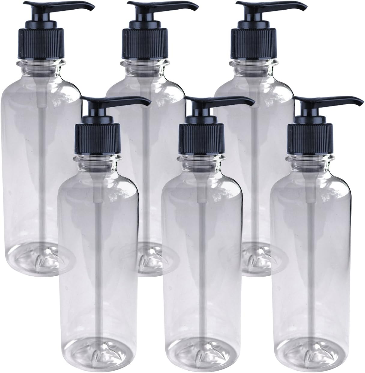 6 pack Clear Empty 8 oz plastic bottles with Soap/Lotion Dispensing Pump BULK Set - FOOD GRADE and BPA-free