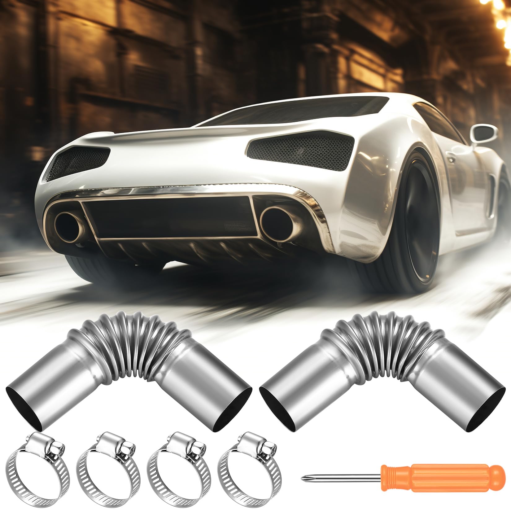 Tuyau D'Échappement 120 Cm Acier Inox Avec Silencieux - Pour Chauffage Auxiliaire Voiture