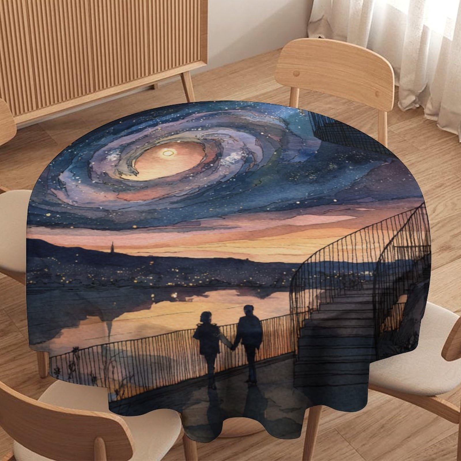 LUYYSKY Colorful Classic Starry Night Waterproof Round Tablecloth Beautiful Rustic Galaxy Sky Nebula Romantic Couple Washable Table Cover for Kitchen-177.8" Wx177.8 L cm