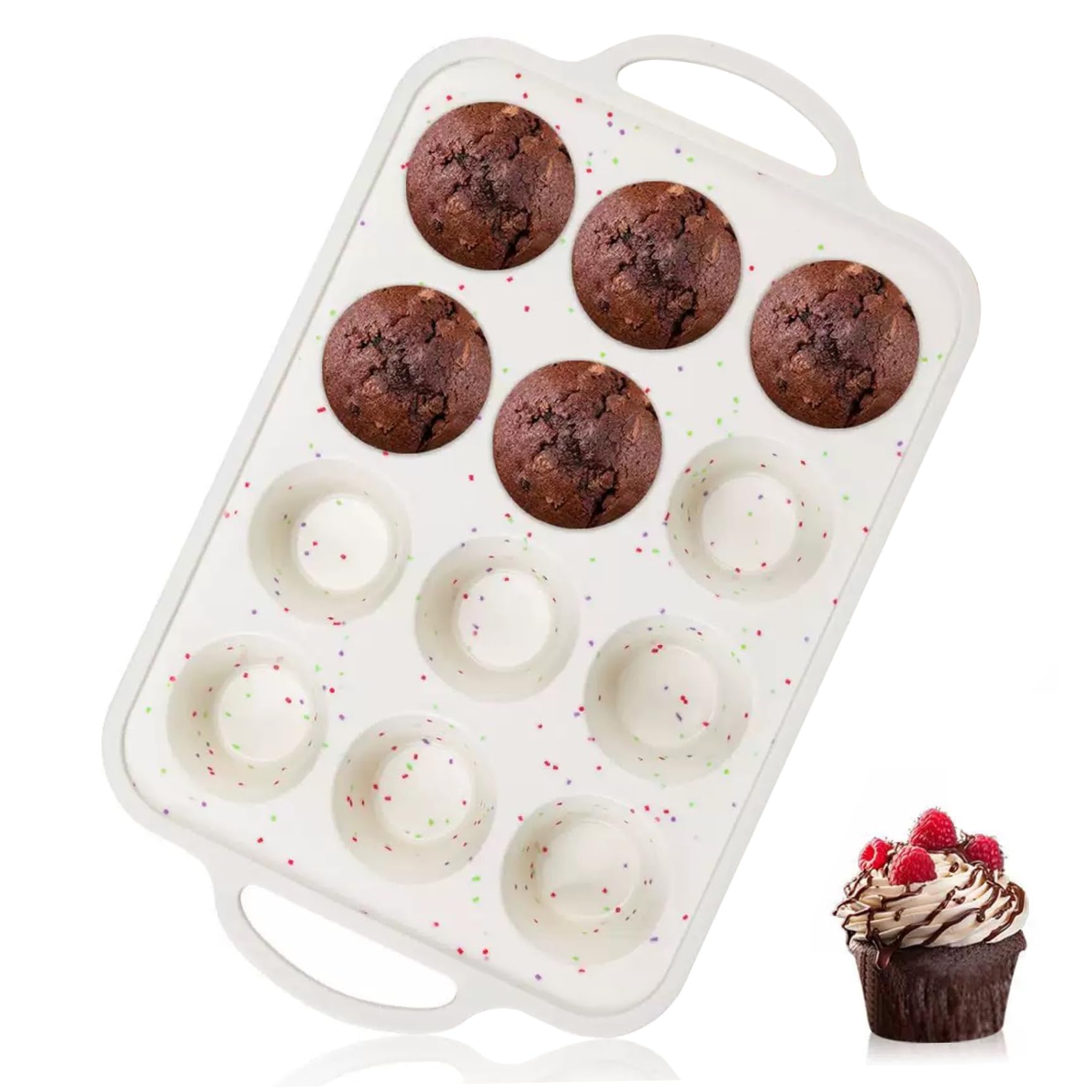 Lcarege Silicone Muffin Pans for Baking, 12-Cup Silicone Cupcake Pan with Handle, Easy to Clean BPA Free Muffin Tin for Oven, Microwave, Freezer