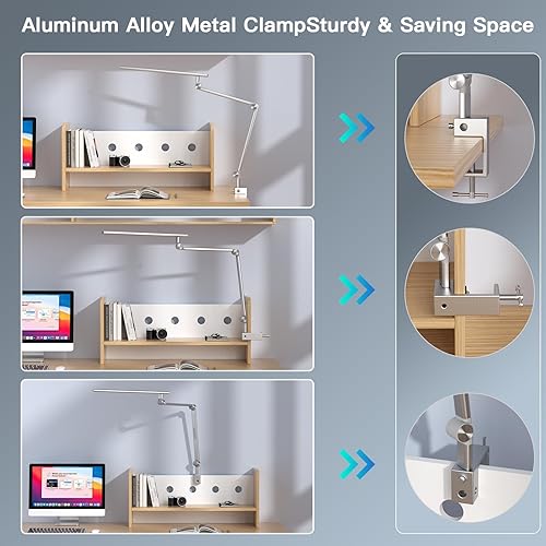 Miniatura 6 de VERSKI Lámpara de escritorio LED, luz de escritorio para oficina en casa, fuente de luz dual de 18 W, lente óptica que cuida los ojos, lámpara de