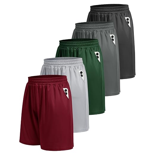 5 Pack Athletic Gym Mens Shorts - Workout Black Quick Dry Basketball Shorts