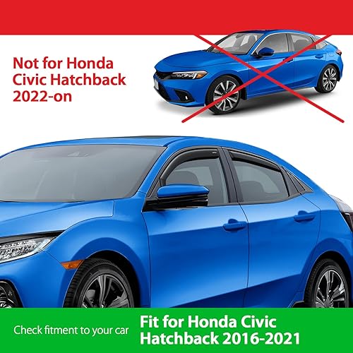 Miniatura 3 de Goodyear Deflectores de ventana inastillables en el canal para Honda Civic 2016-2021 Hatchback, protectores de lluvia, viseras de ventana para