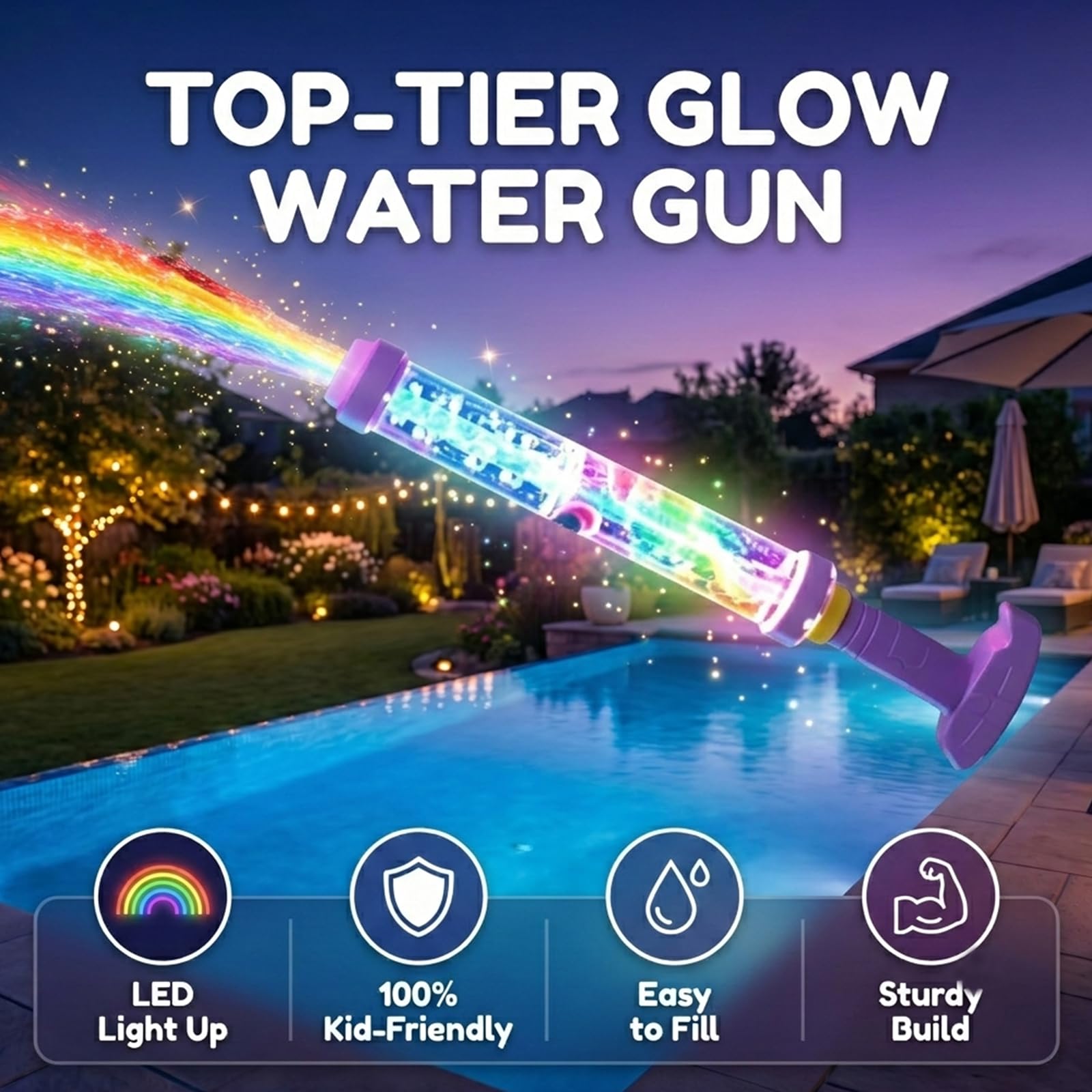 Pistole Ad Acqua LED Arcobaleno Luminose, Pistole Ad Acqua Per Bambini, Effetto Fuoco d'Arte Magico, Giocattolo Spruzza-Acqua Effetto Fuochi D'Artificio, Estivo Che Incanta Come Per Magia (3PCS)