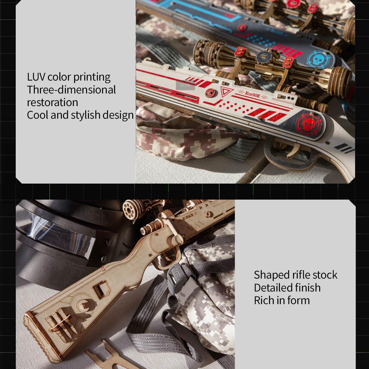 Drewniany zestaw modeli 3D Kar98k, zestaw 200 sztuk, DIY, w skali 1:0,7, ekspozycja na biurko, półkę i kolekcję, łatwy w montażu, kreatywny prezent dla hobbystów i budowniczych modeli