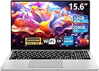 Laptop para jogos 2025, laptops tradicionais de 15,6 polegadas N4000, laptop com 12 GB de RAM, SSD de 256 GB, netbook fino e leve WiFi5 Mini-HDMI abertura de ângulo 180 BT5.0, laptop fino e leve para