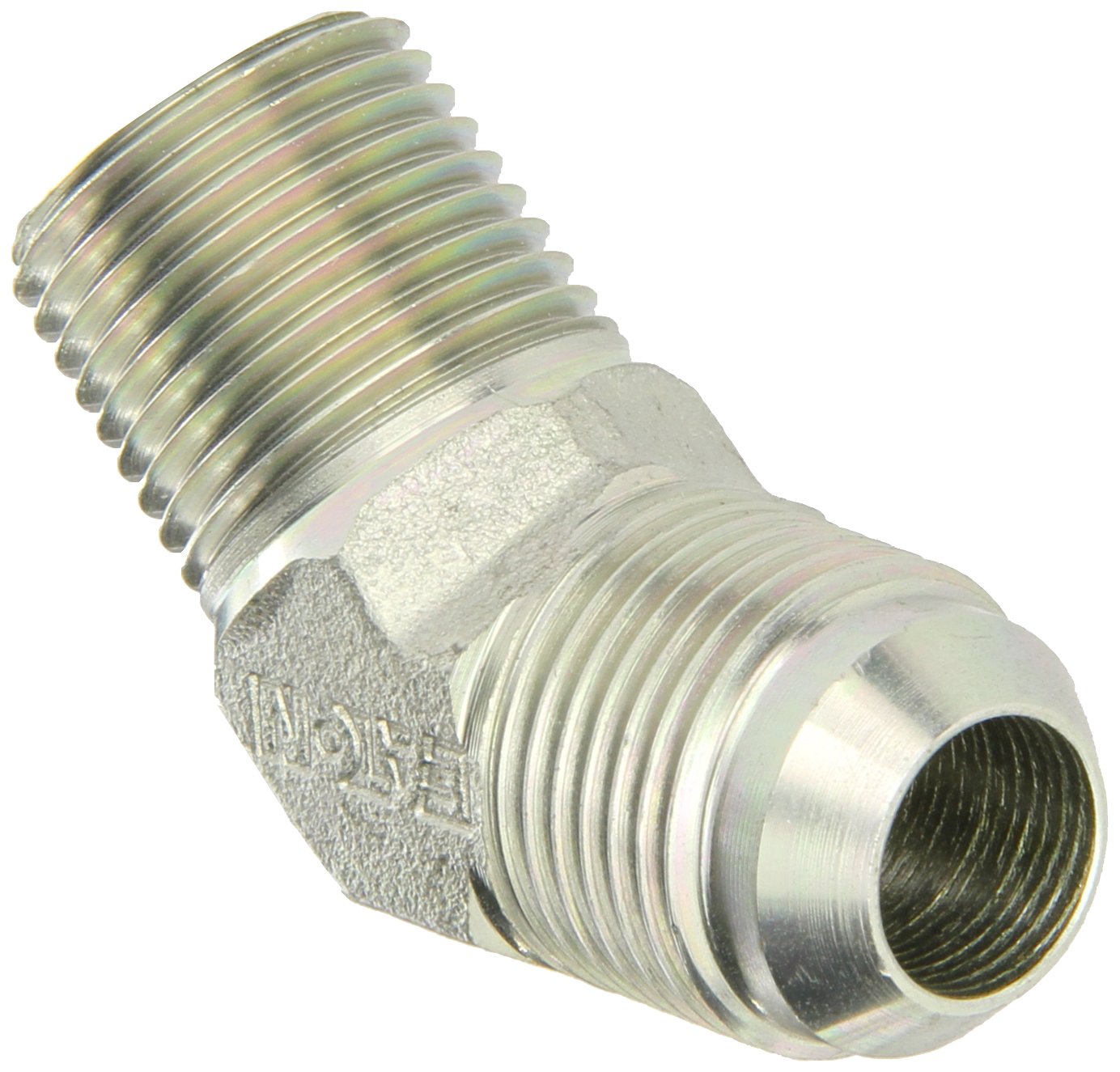 Eaton Aeroquip 2023-8-10S 45 Degree Male Elbow, JIC 37 Degree & NPT End Types, Carbon Steel, 1/2 NPT(m) x 5/8 JIC(m) End Size, 5/8