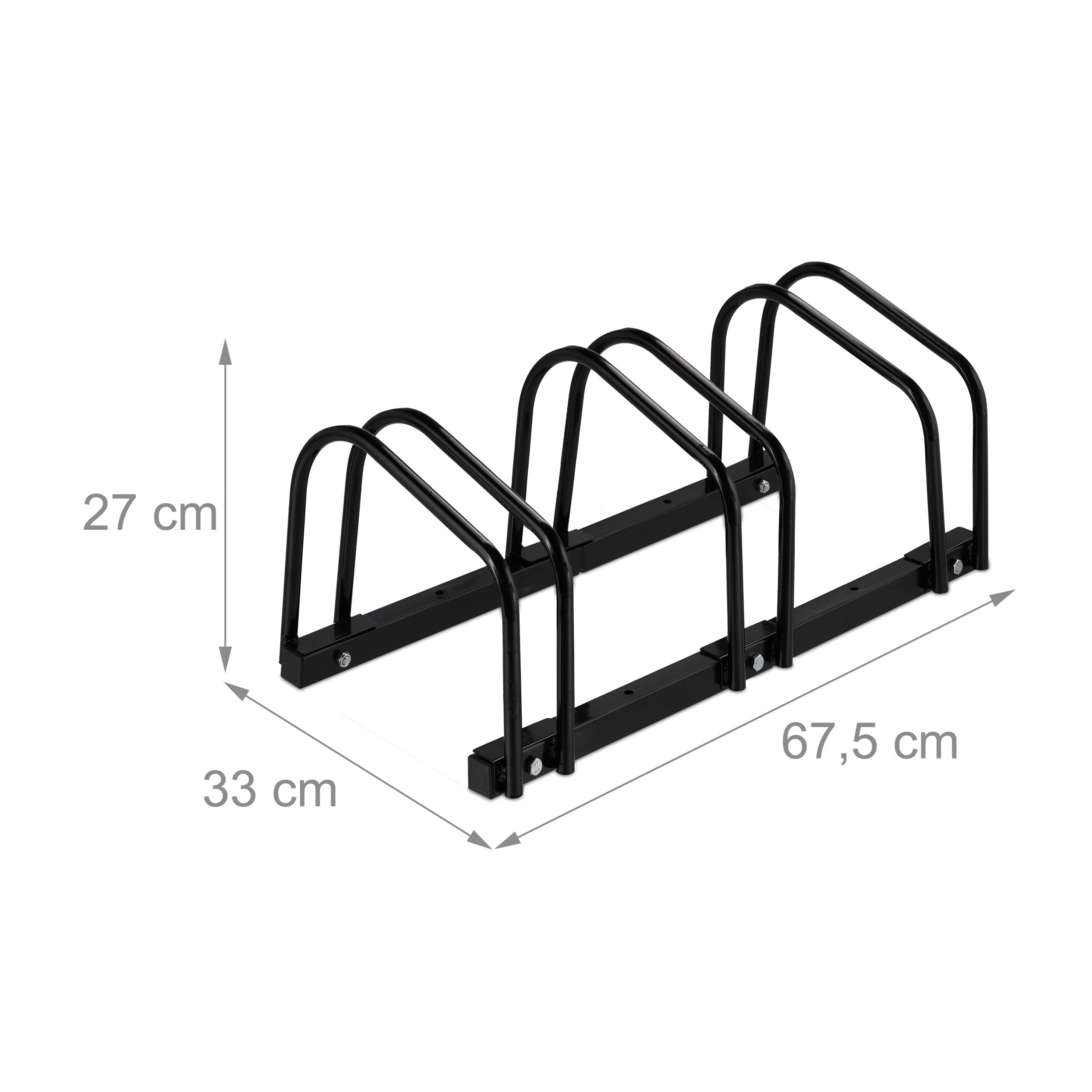 Relaxdays Soporte para Bicicletas, para 3 Bicis, Metálico, con Material de Montaje para Suelo, 27 x 67,5 x 33 cm, Negro